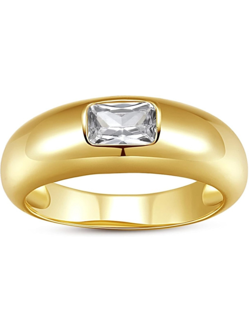 Gold Baguette Dome Ring Size 6 | 18K Plated CZ Thick Band Hypoallergenic